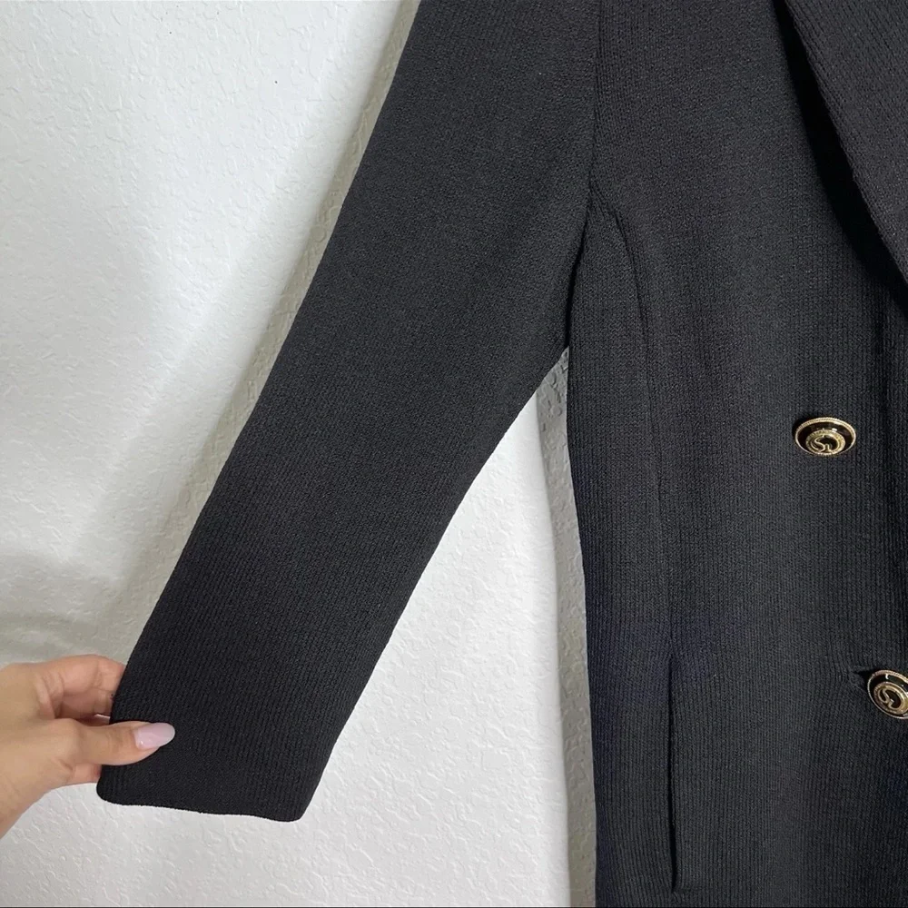 St. John Santana Knit Long Blazer Jacket Women 8 Luxury Old Money Black